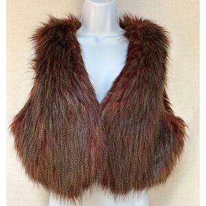 INC Womens Faux Fur Vest Large Brown & Red Wine Color Whimsigoth Fairycore